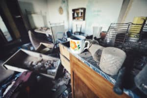 A selective focus shot of  old abandoned messy house