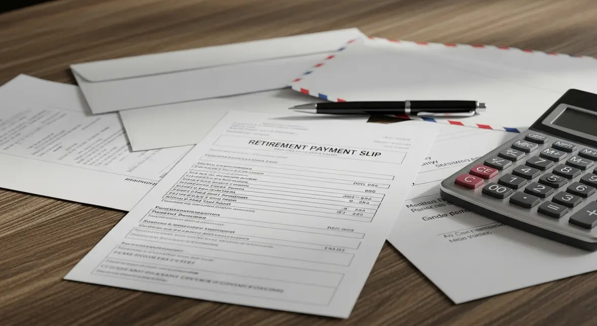 fiche de paiement retraite sur table, calculatrice