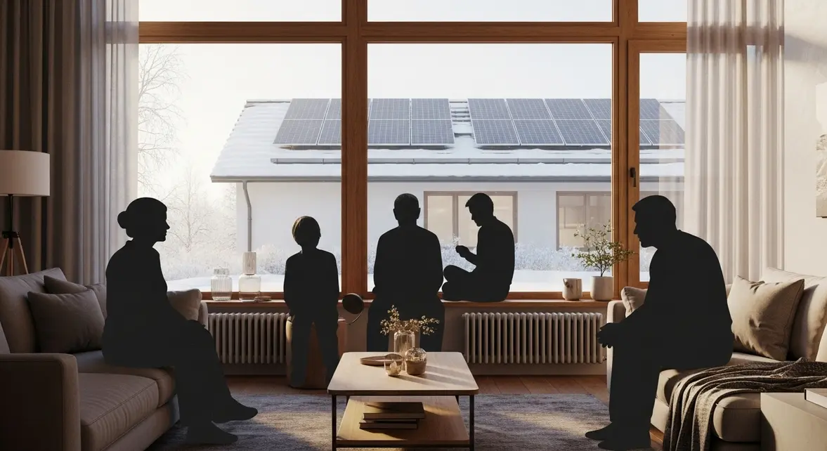 famille seniors chaleur confort panneaux solaires hiver