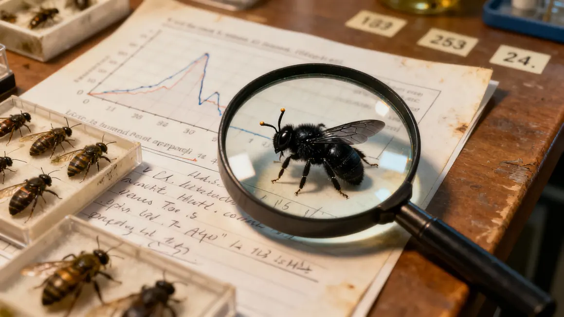 Abeille noire analysée sous loupe en laboratoire