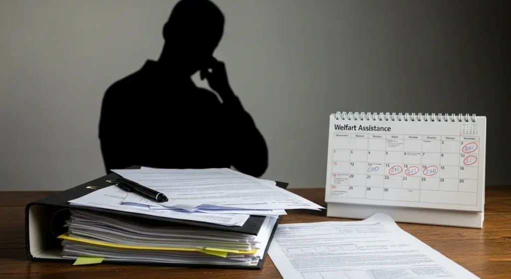 Dossier aide sociale papiers calendrier silhouette