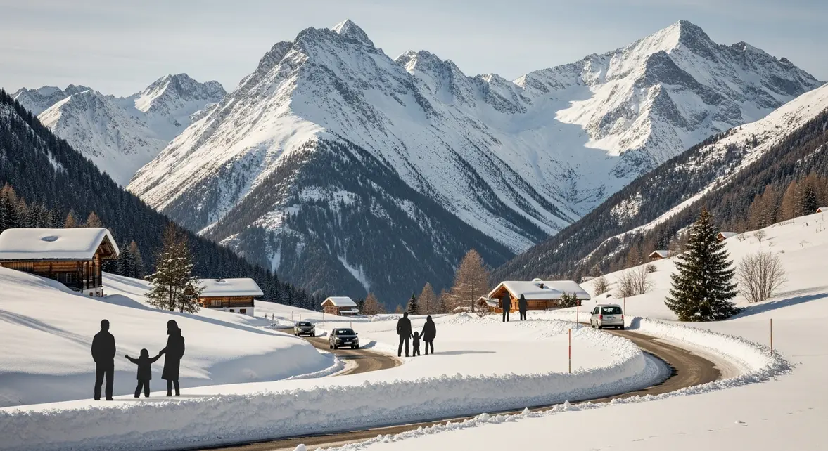 Vue panoramique Alpes sous neige abondante et organisation familiale