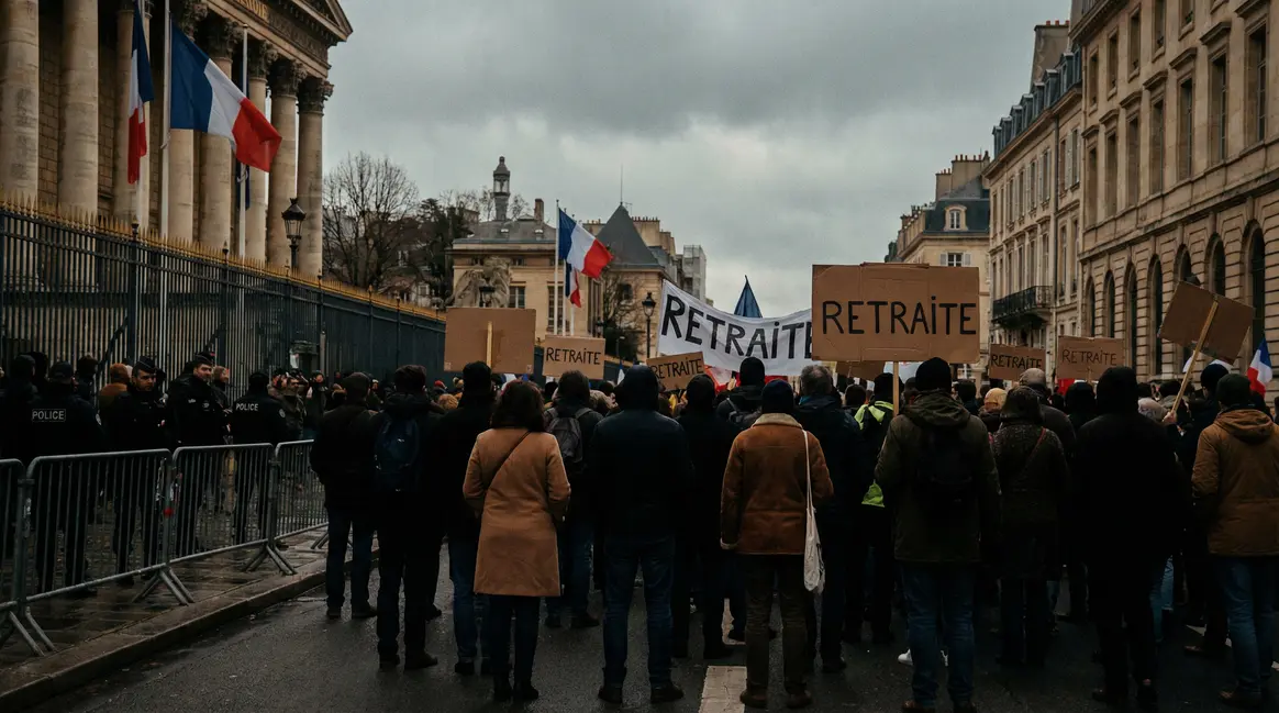 Foule devant Assemblée nationale réforme retraites