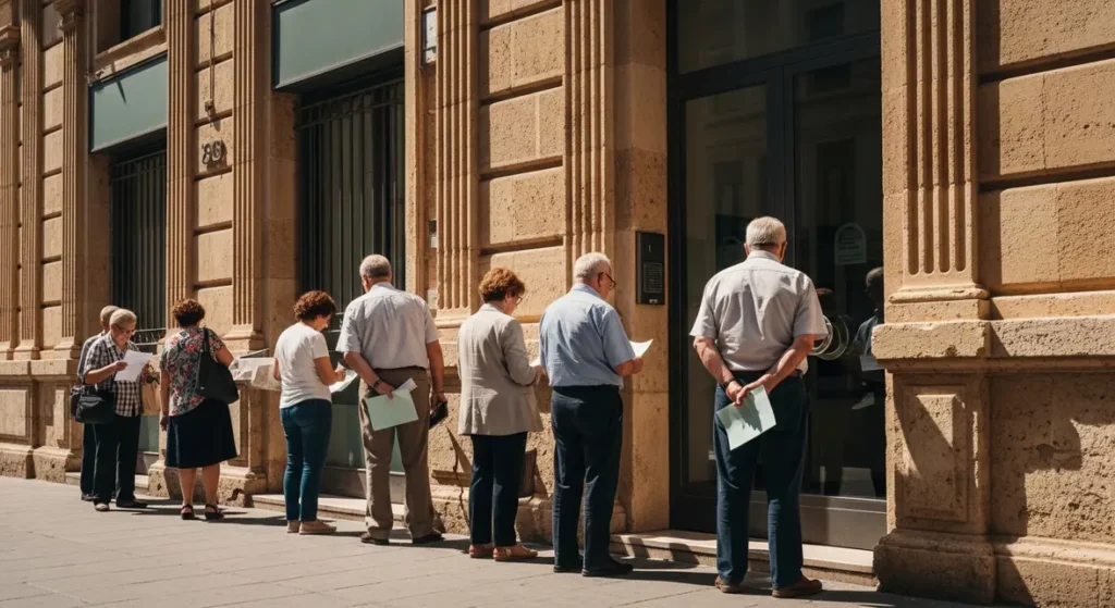 Retraités devant banque contrôle pension