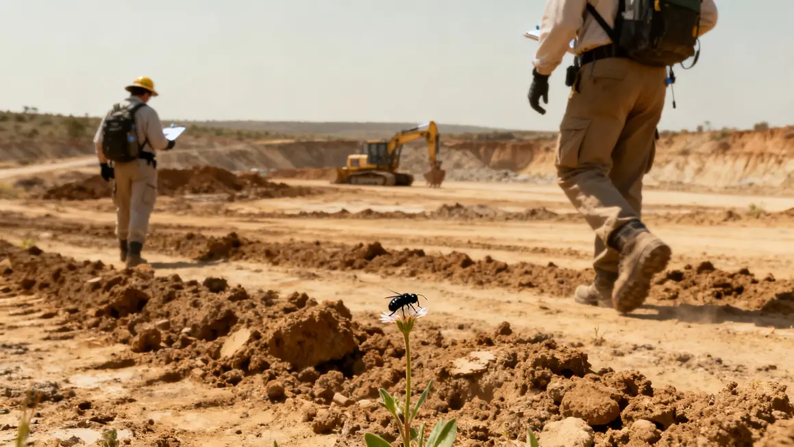 Chercheurs observant une abeille noire dans les Goldfields