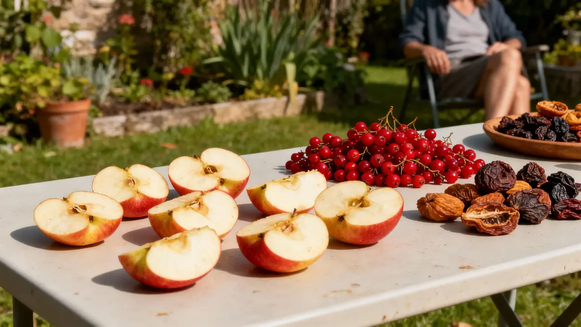 table basse avec quartiers de pomme pour rouge gorge