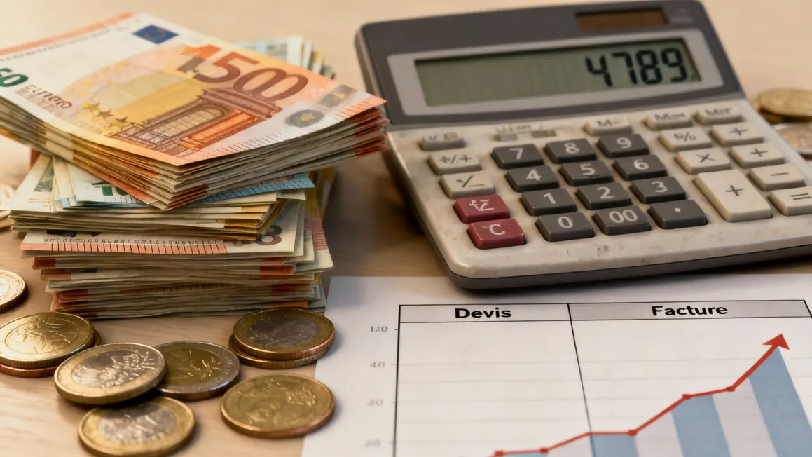 Tableau piles de billets euros et devis funeraire
