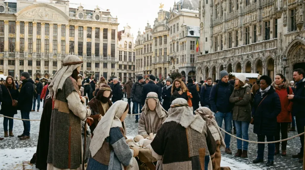 Crèche de Noël sans visages Grand-Place Bruxelles diversité
