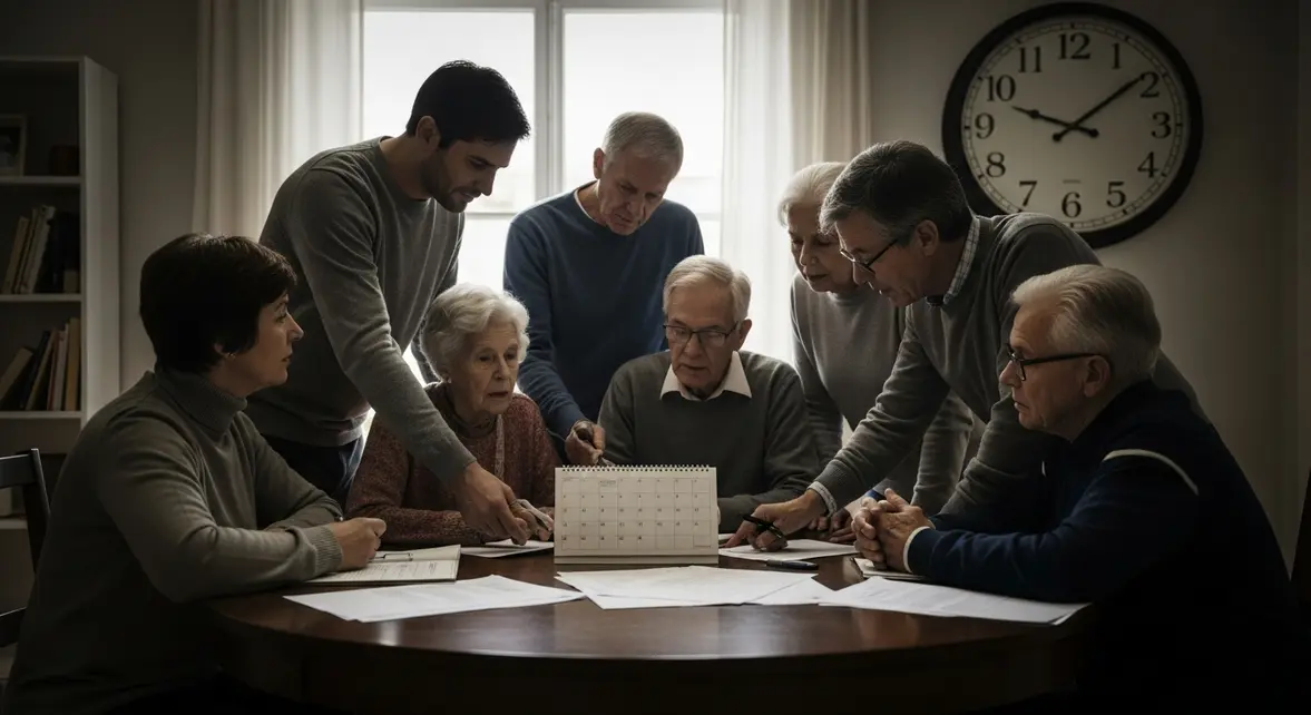 Débat familial sur la retraite avec calendrier et ambiance incertaine