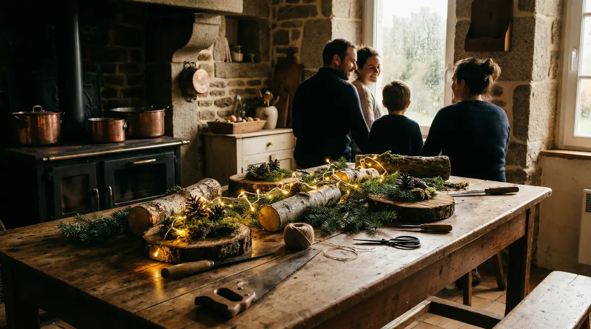 Décoration de Noël DIY avec bûches en maison bretonne