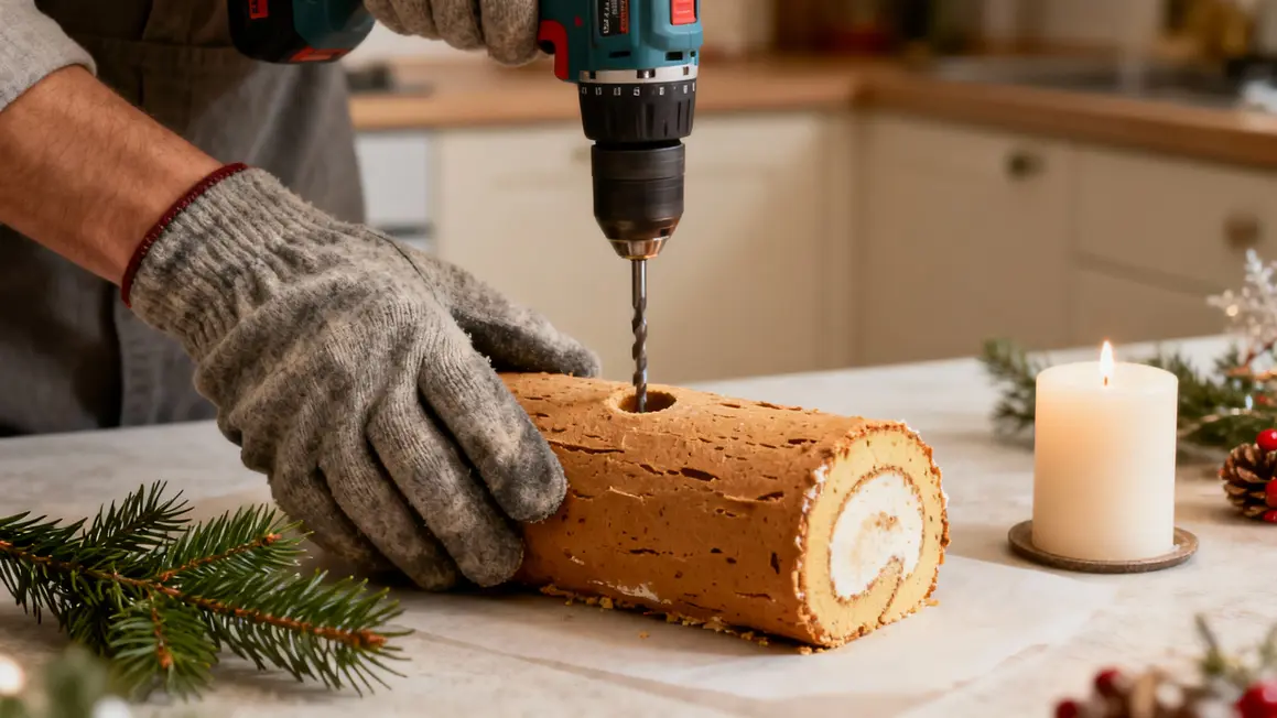 Bougeoir Noël DIY en bûche avec outils