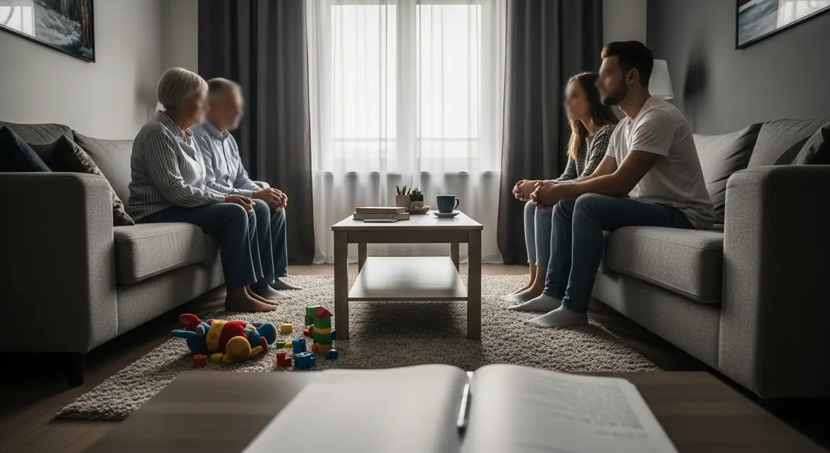 famille moderne distance scene salon ambiance tendue