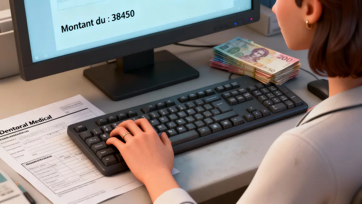 Main infirmiere sur clavier montant redressement affiche