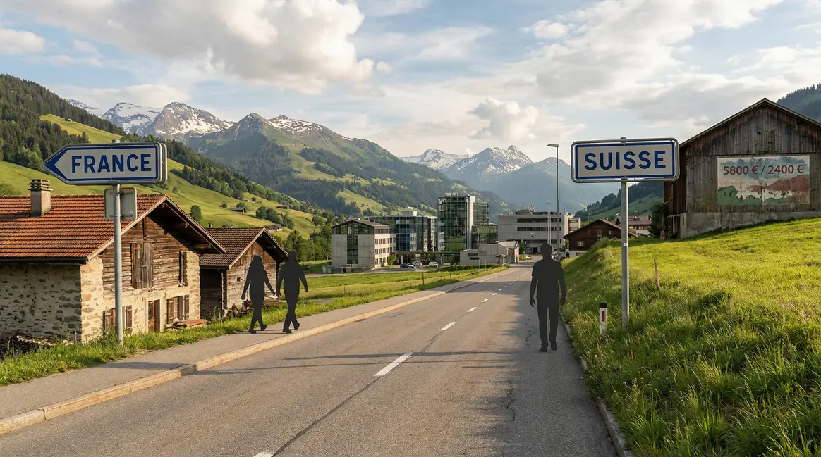 Photo frontière suisse france panneau salaire 5800 2400 euros