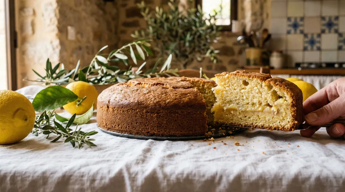 gâteau à la brousse au citron maison sur nappe blanche tranche citron