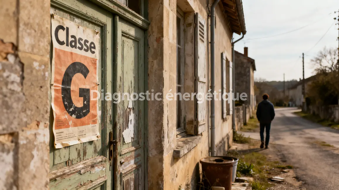 Vieille maison campagne affiche Classe G diagnostic energetique