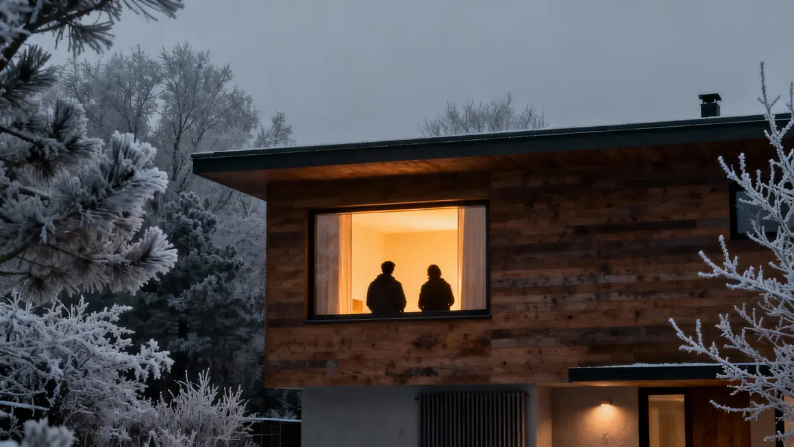 Exterieur maison passive hiver, sans radiateur