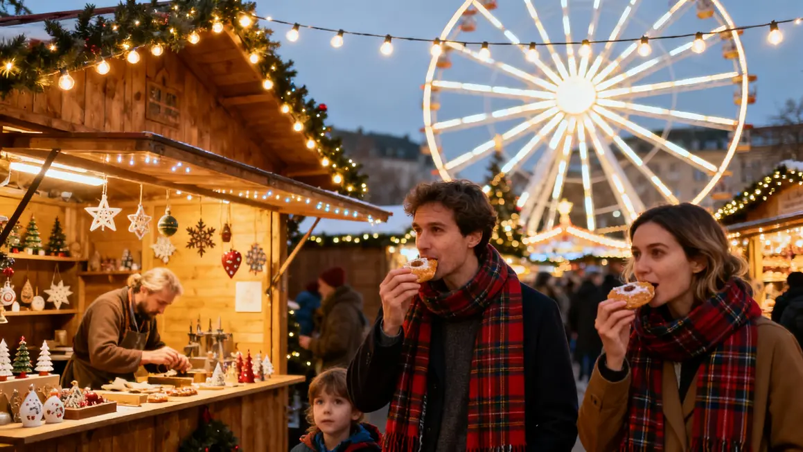 Chalets et grande roue au marché de Noël Édimbourg