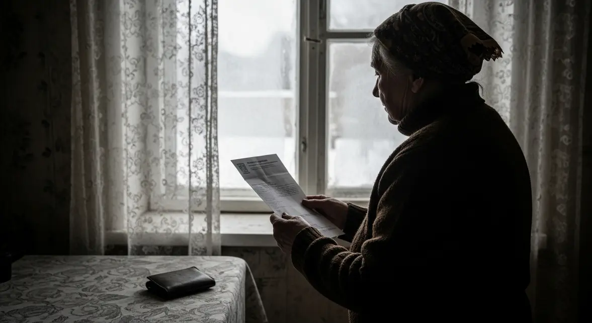 Femme âgée tenant une lettre pension de réversion en hiver