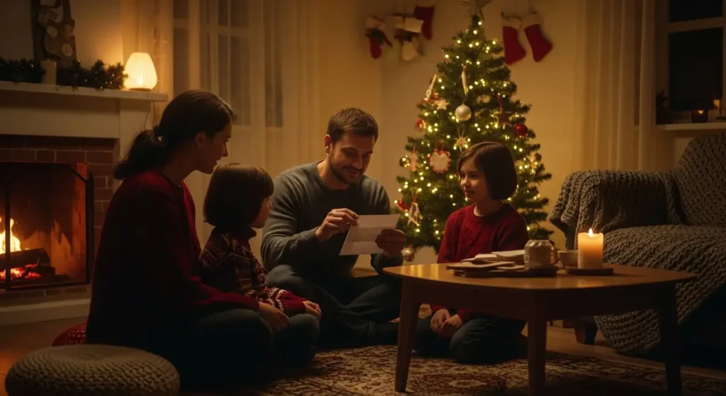 famille modeste recevant la prime de Noël