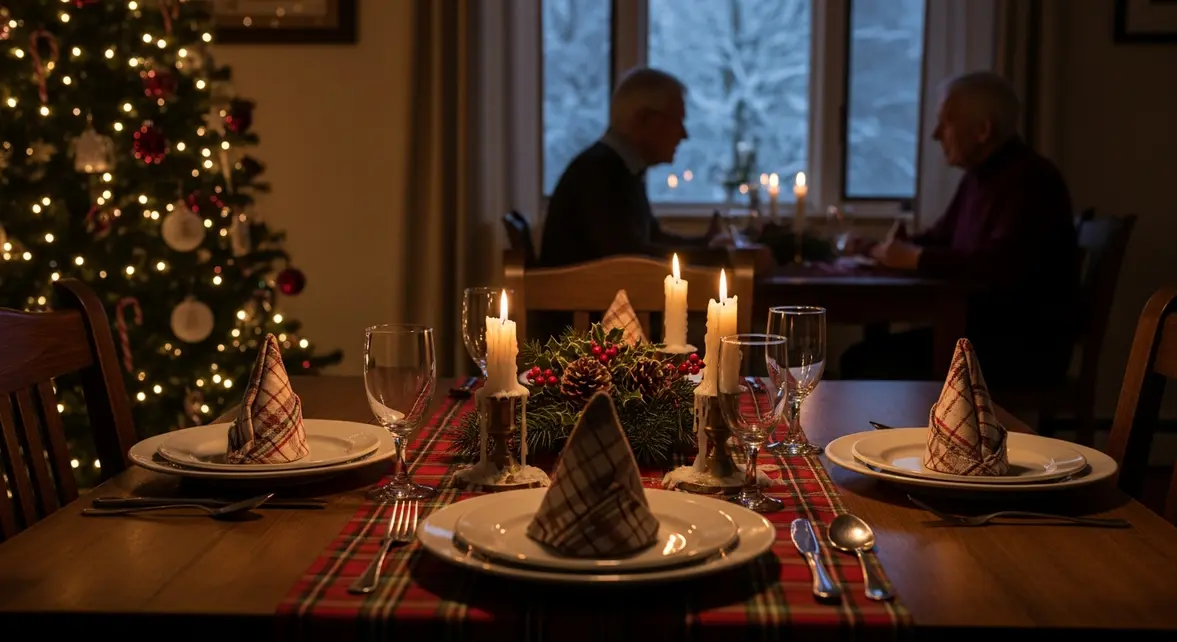 Salle à manger modeste Noël ambiance retraités