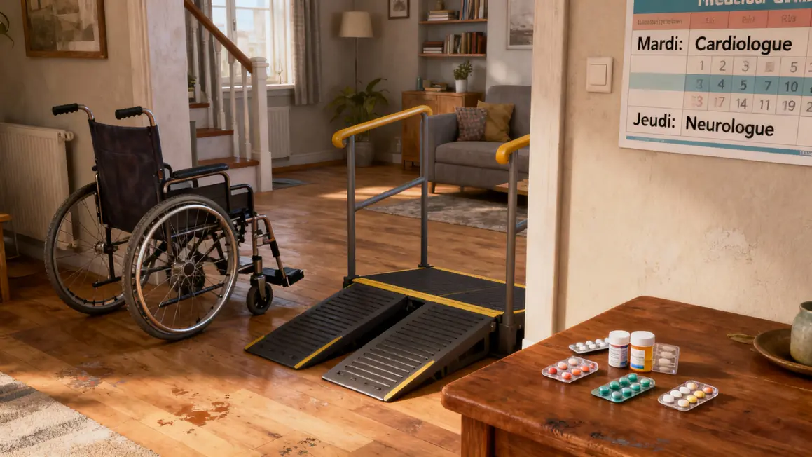 Appartement avec rampes, fauteuil et planning médical à Limoges