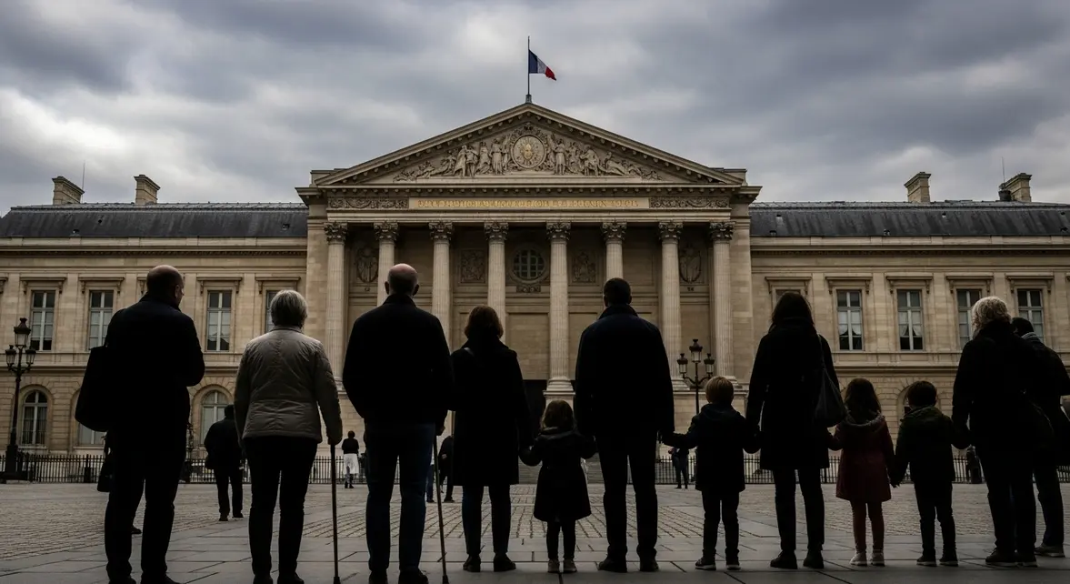 Façade du Parlement français, familles inquiètes température réforme retraites