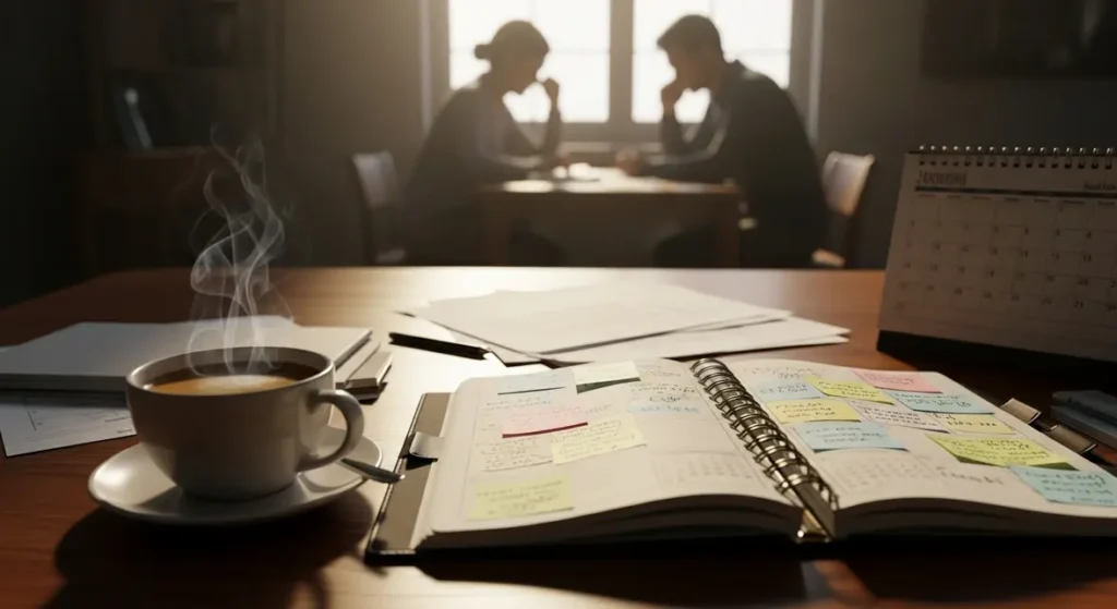 Vue d'un agenda retraite 2028 et café au matin