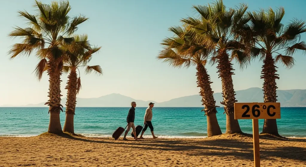Seniors sur plage en Crete soleil 26C