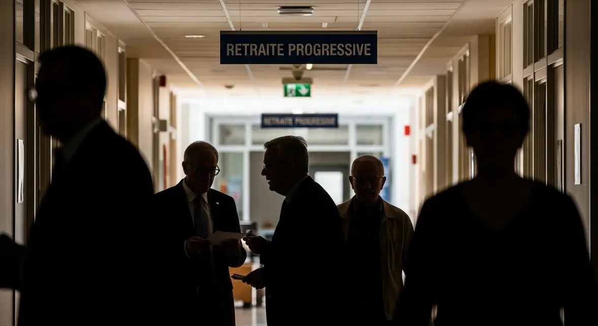 Silhouettes travailleurs administration retraite progressive couloir