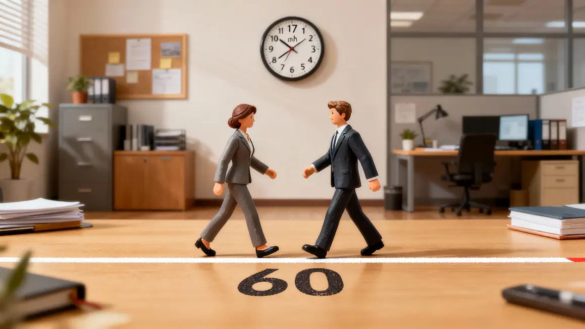 Personnages franchissant ligne 60 retraite progressive