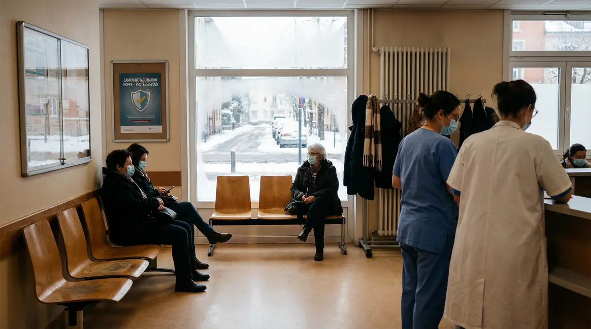 Scène salle d'attente hôpital vaccination grippe 2025-2026