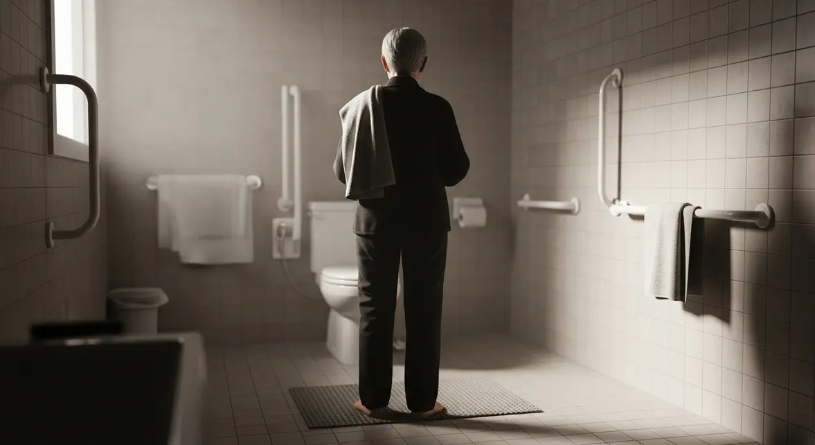 Salle de bain adaptée avec accessoires sécurité pour senior