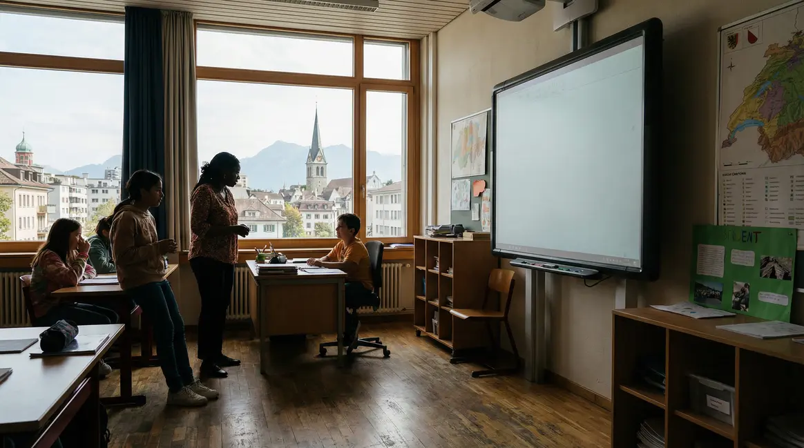 salle de classe suisse moderne avec enseignants et eleves dans un environnement privilegie