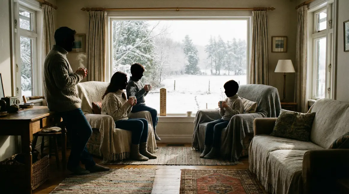 Salon lumineux famille chaleur 19C hiver confortable