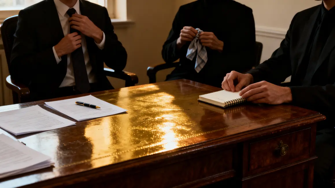 Trois silhouettes et carnet, tension autour héritage chez le notaire