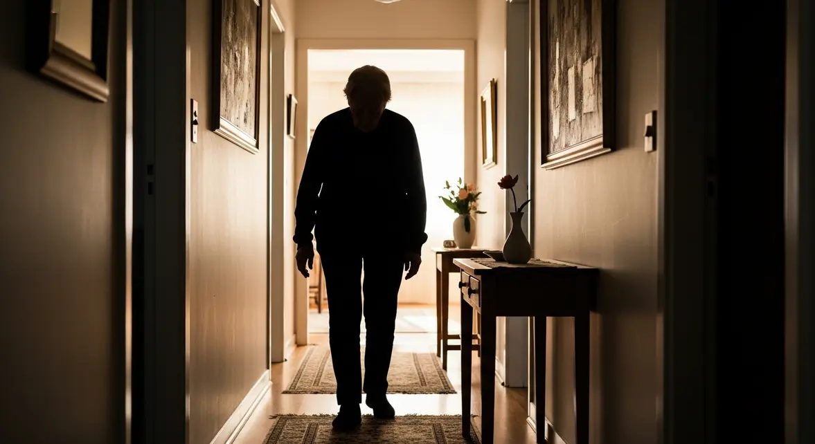 Personne agee couloir maison vigilance chute Alzheimer