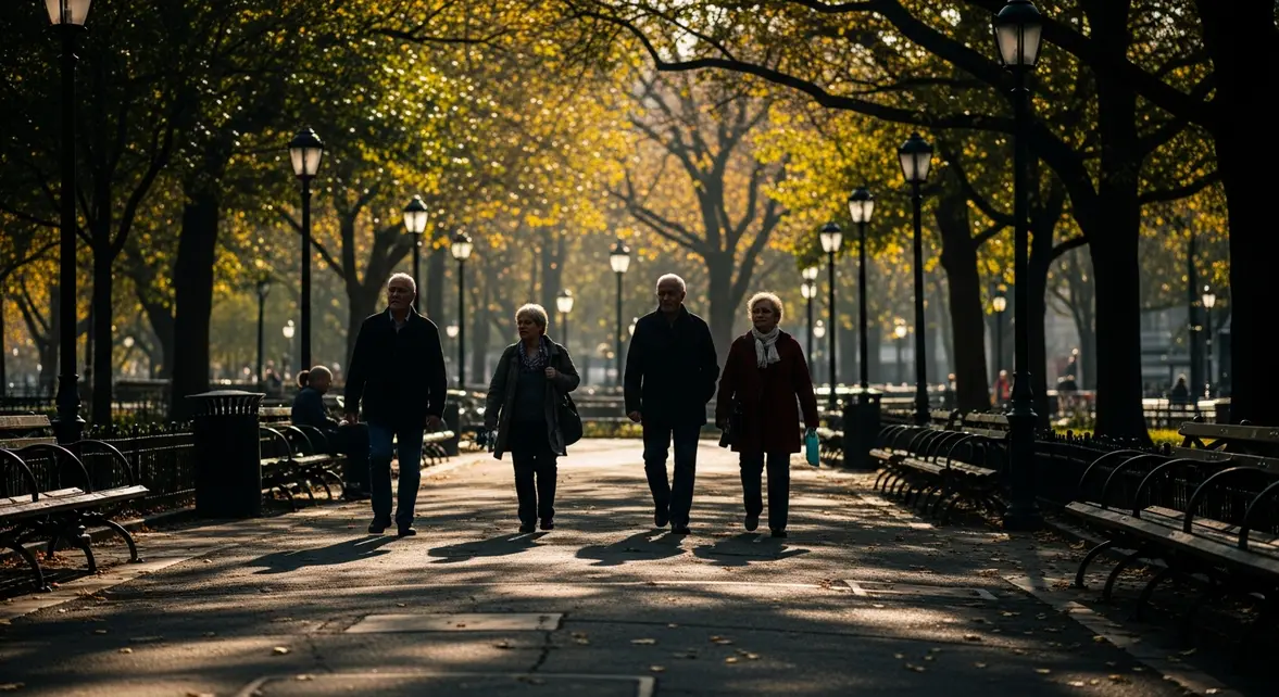 seniors marchant parc pause dejeuner