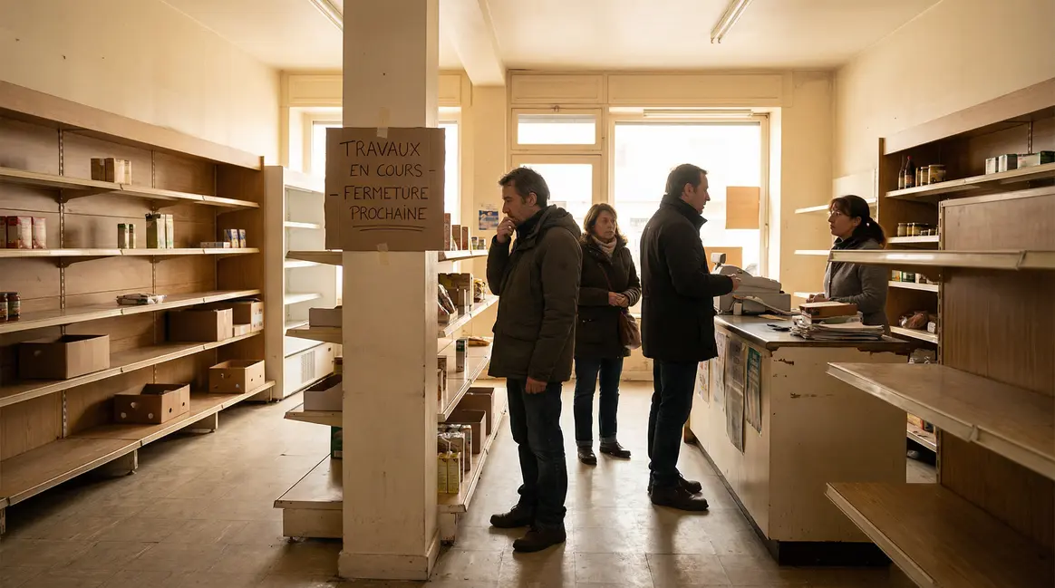 Rayons vides et travaux dans supermarché quartier