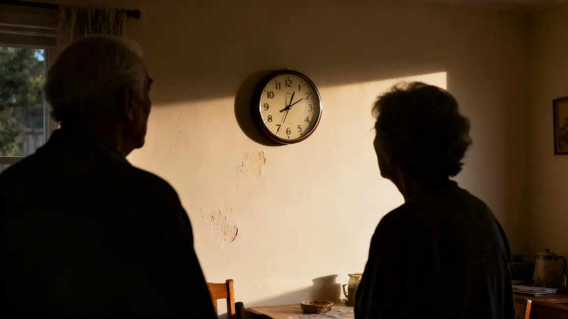 Personnes agees regardant une horloge symbolisant le temps