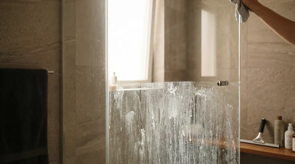 paroi de douche traces blanches avant apres