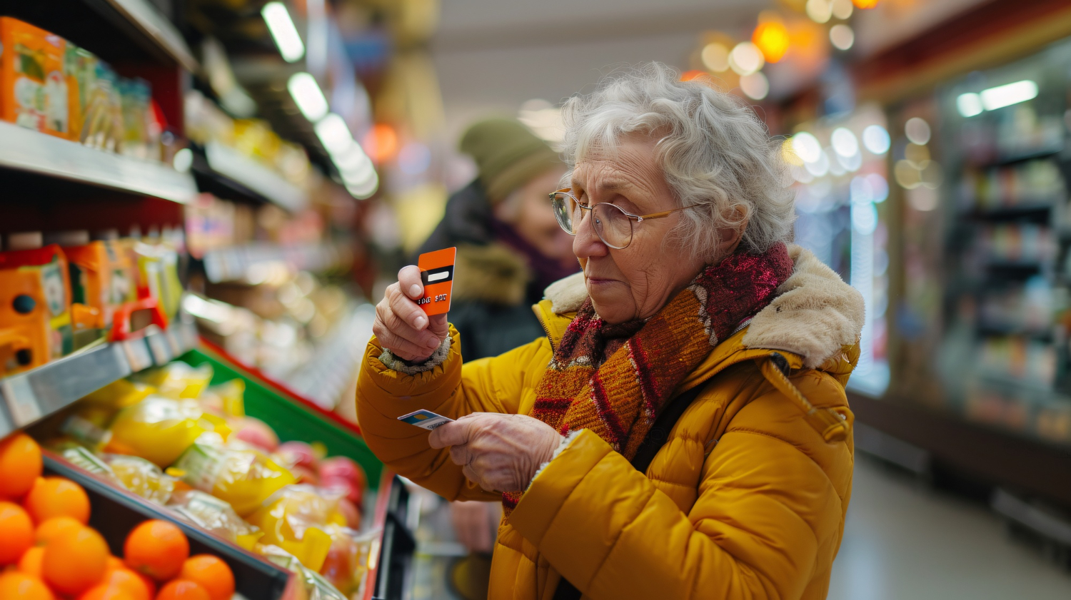 Personne âgée caddie vide supermarché hausse retraite 2026
