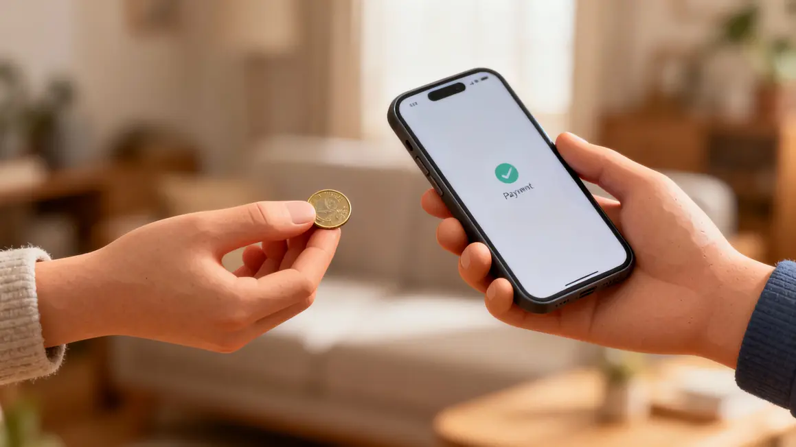 Main tendant pièce micro-transaction arnaque double détente