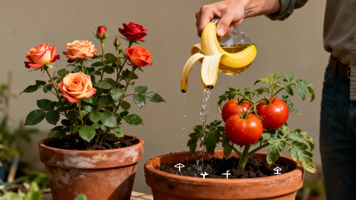 Eau infusée peau banane engrais plantes