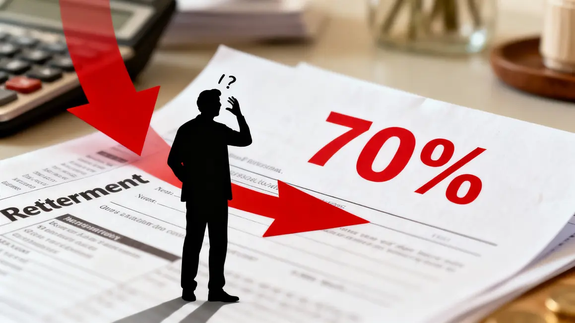 Tableau baisse pension retraite flèche rouge 70%