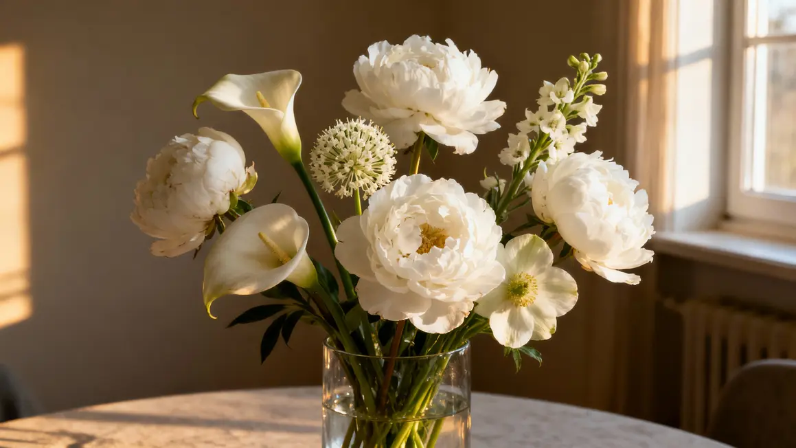 Bouquet sept fleurs blanches déco Cloud Dancer