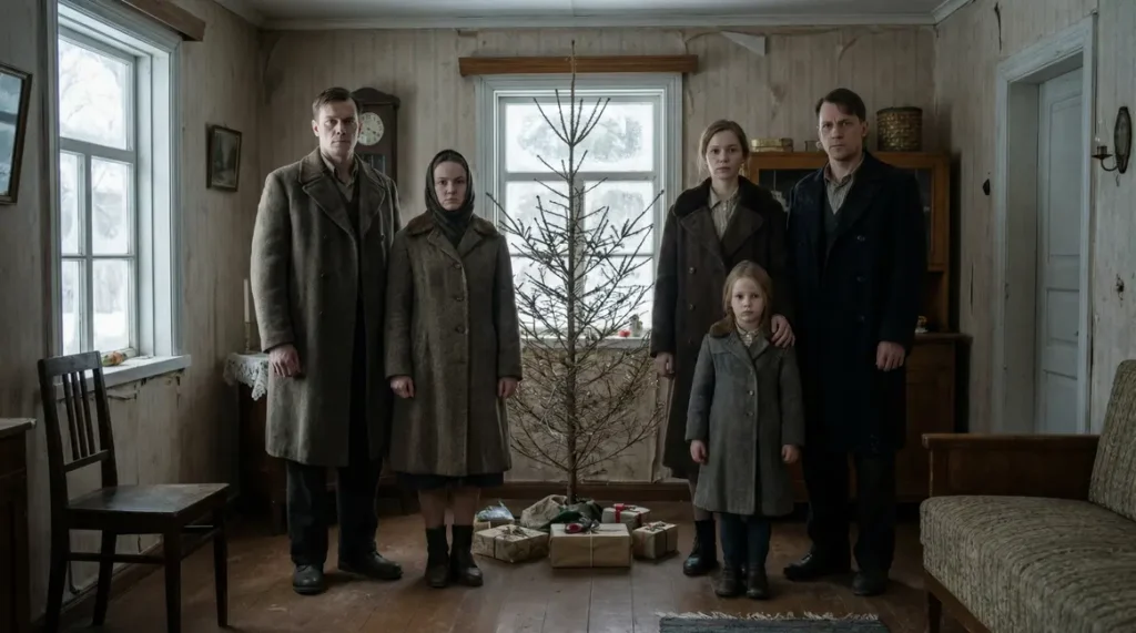 famille devant sapin avec peu de cadeaux budget noel