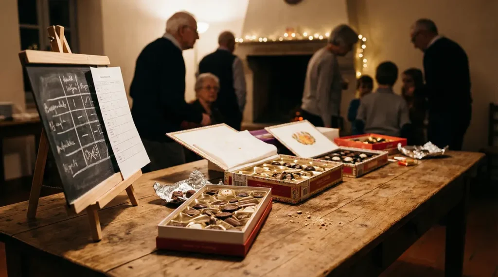 Boîtes de chocolats de Noël et tableau nutrition