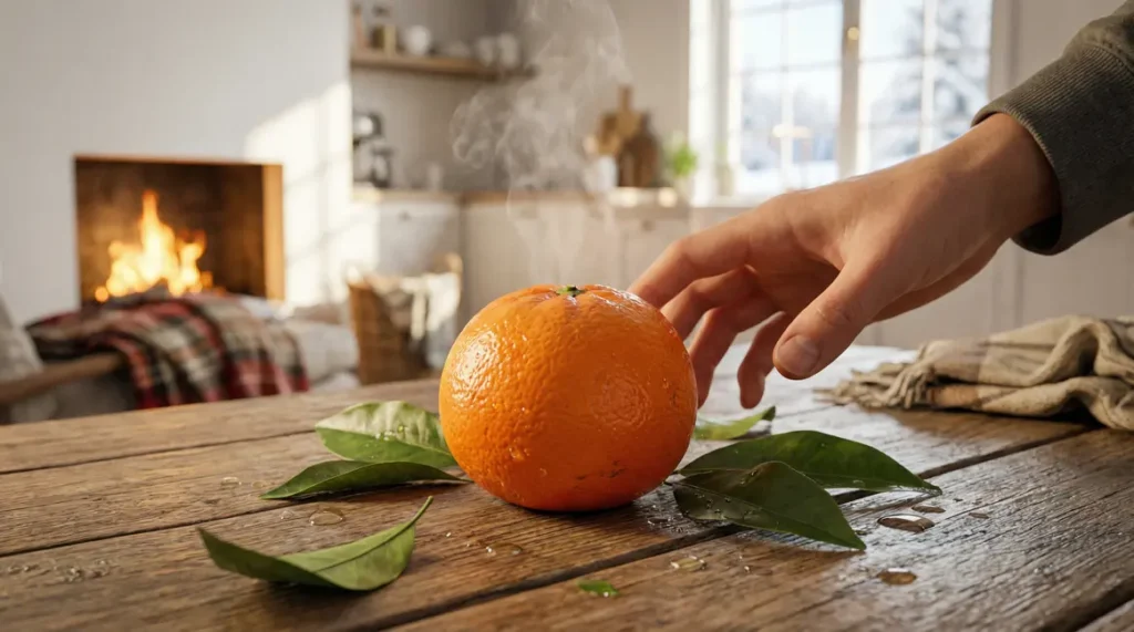 clémentine fraîche sur table ambiance hivernale
