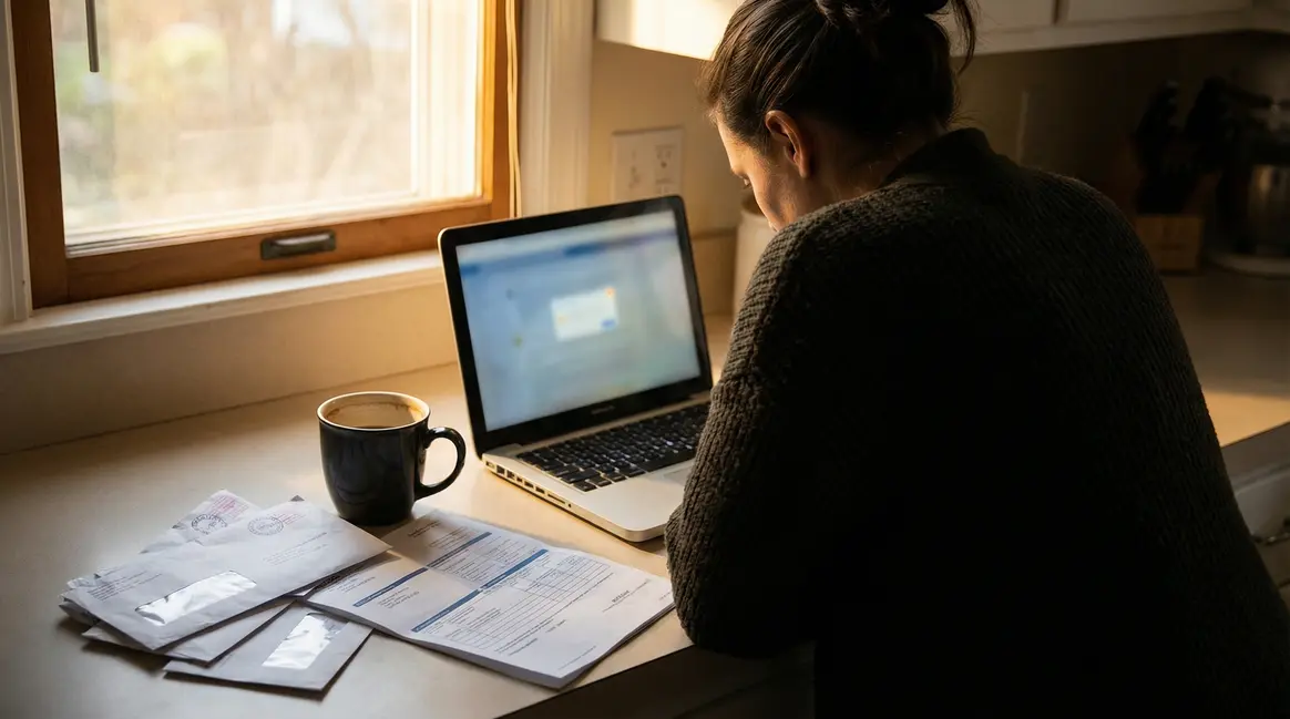 Femme tasse café courrier contrôle maladie visio